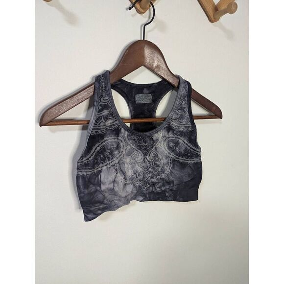 Athleta Sports Bra Seamless Racerback Pull On Grey Paisley Color - Size Medium - Picture 2 of 5